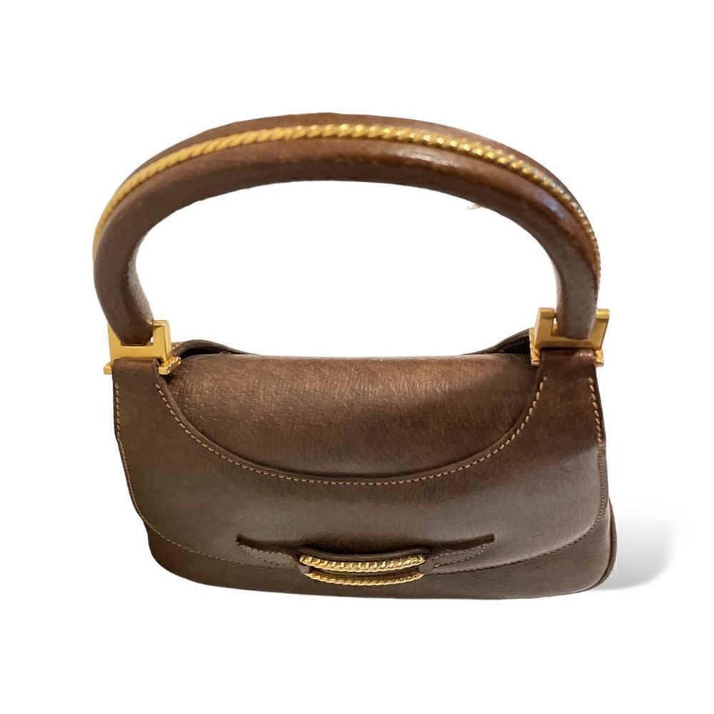 GUCCI Vintage Circa 60’s Brown Leather & Gold Braided Top Handle Purse - Picture 11 of 15